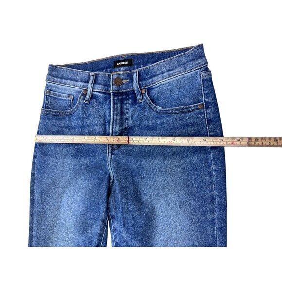 Express Womens Skyscraper Mid Rise Flare Jeans Denim Size 2S - Picture 10 of 12